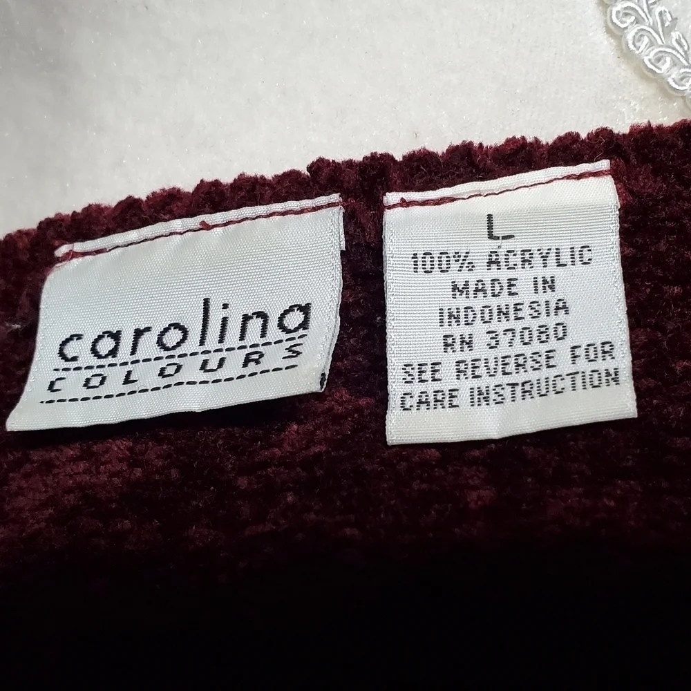 Vintage 90s Carolina Colours Deep Red Chenille Knit Long Sleeve Crewneck Sweater